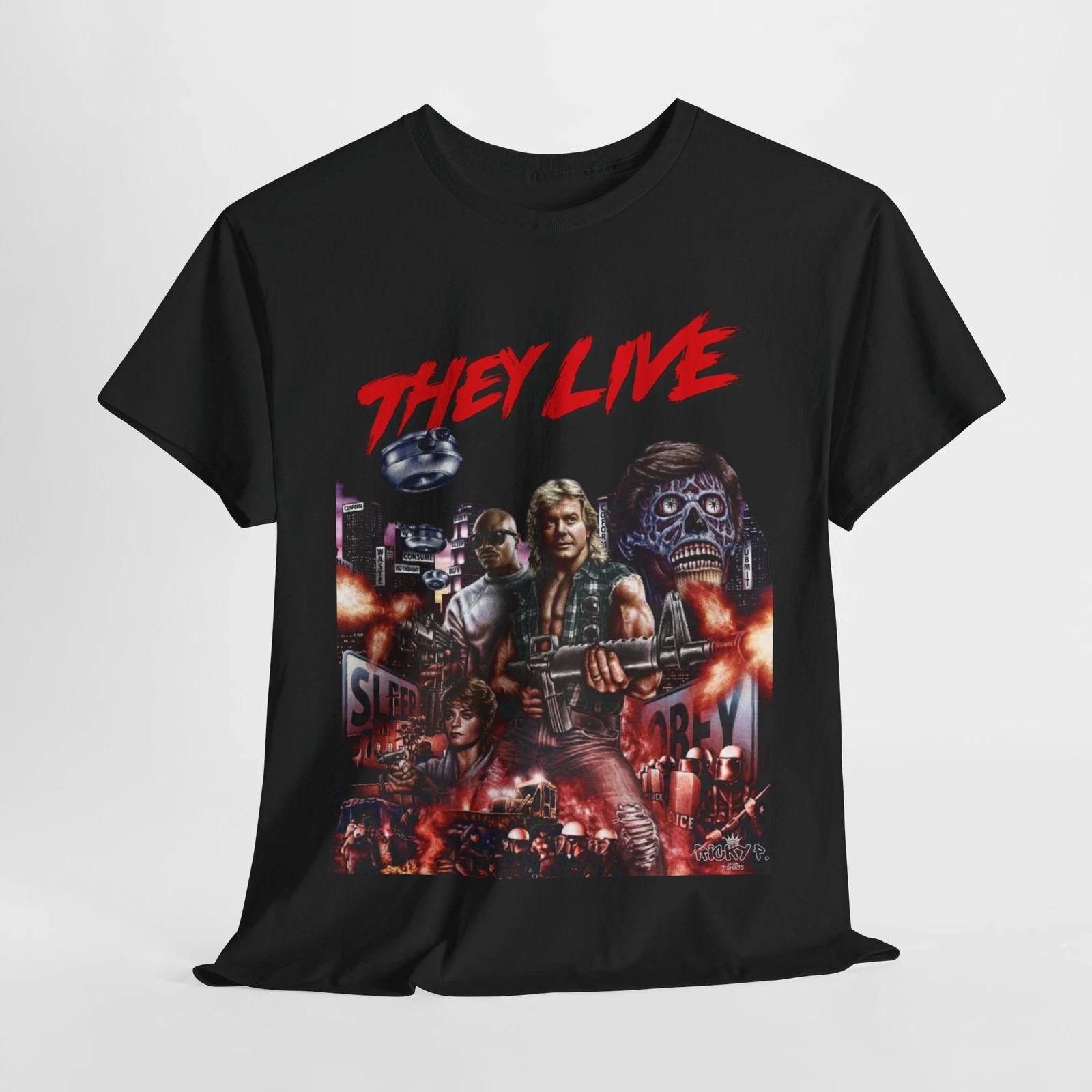 John Carpenter s They Live 1988 Movie 100% Cotton T-shirt Mens Tees Top Unisex Heavy Cotton Tee XL