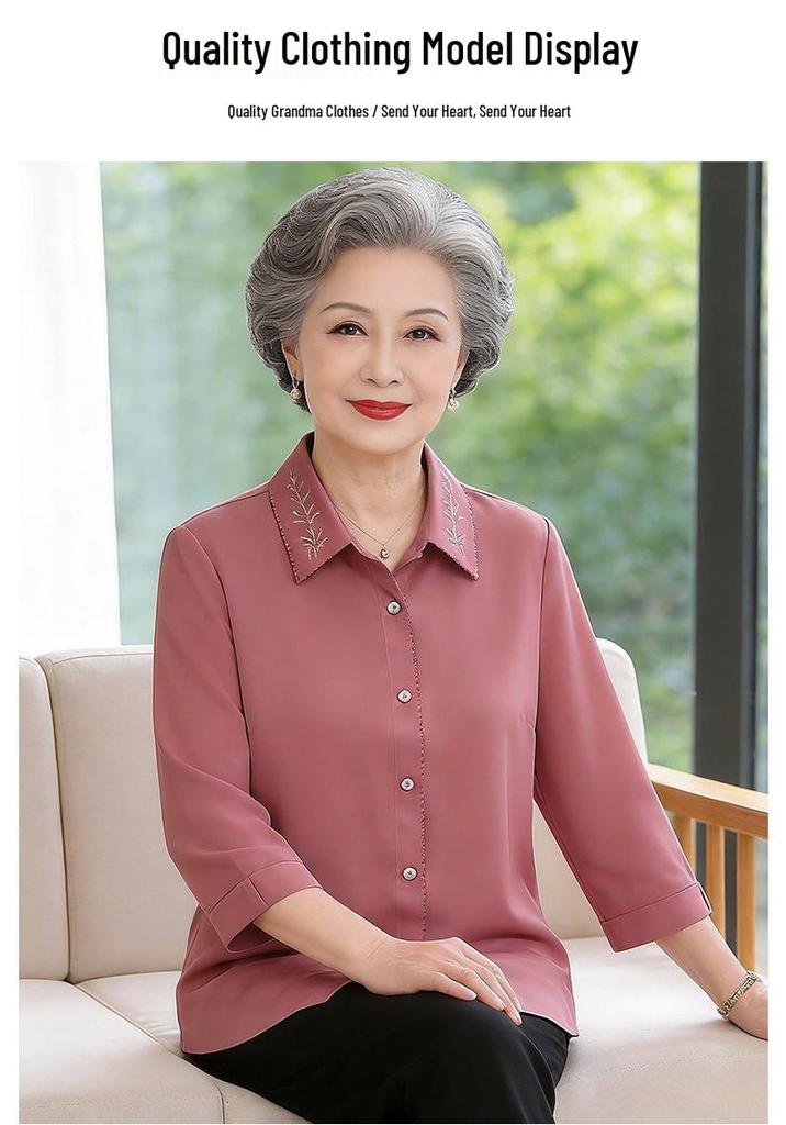 Stylish Seven-Sleeve Summer Top for Middle-Aged and Elderly Women