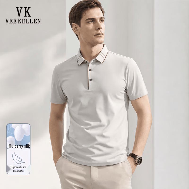 VEE KELLEN Men's Luxury Silk Blend Cool-Touch Polo Shirt
