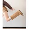 Large Size Slope Heel Boots Women's Autumn and Winter New Tall Fashion Boots Pointed Suede Knight Boots Versatile Boots