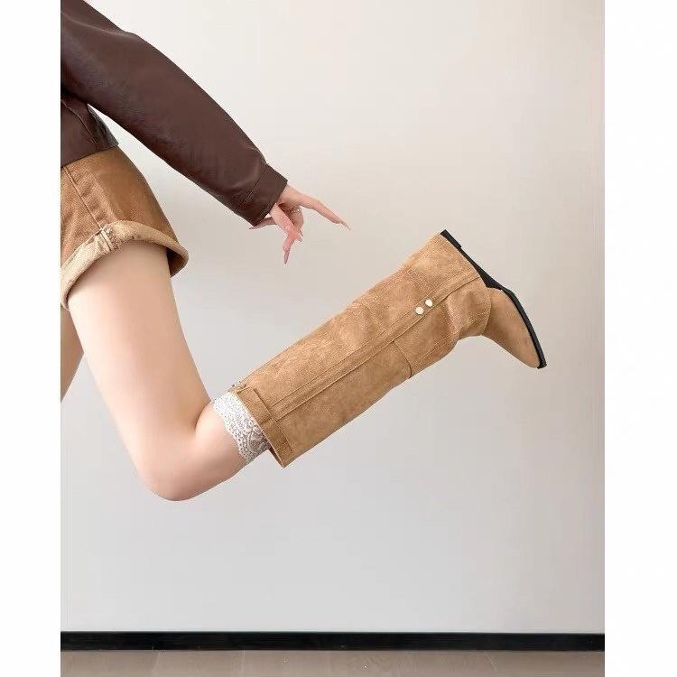 Large Size Slope Heel Boots Women's Autumn and Winter New Tall Fashion Boots Pointed Suede Knight Boots Versatile Boots