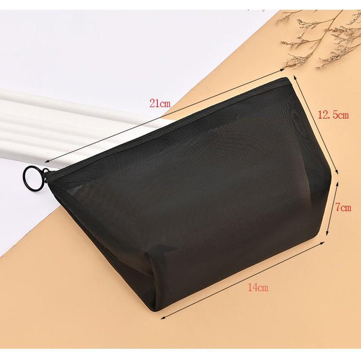 Thick Black Nylon Mesh Makeup Bag: Portable Women's Skincare and Lipstick Organizer