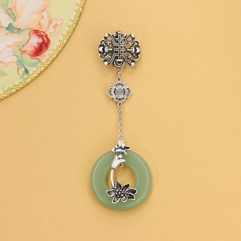Classical sapphire safety buckle cheongsam press pendant high-end lotus pendant Chinese style Tibetan silver Hanfu tea clothing accessories