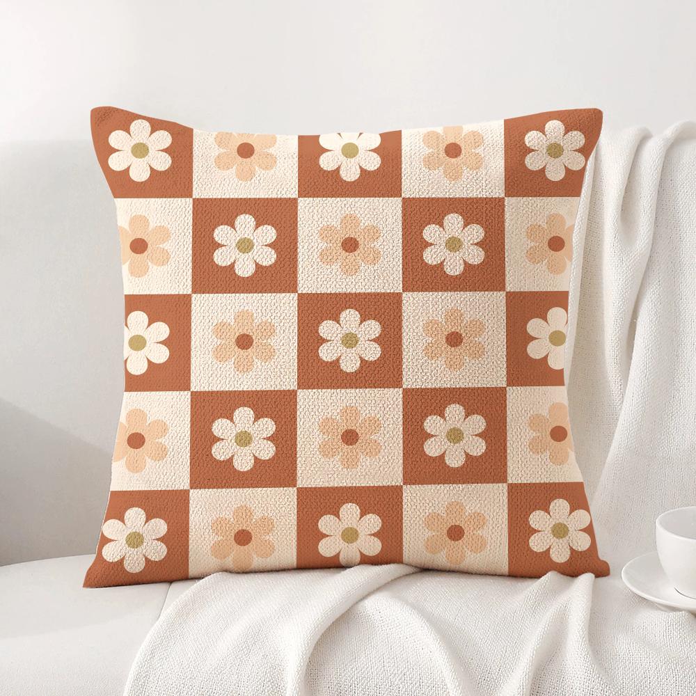 Sweet Geometrical Florals Cushion Cover Natural Linen Organic Fabric DoubleSided Printing Sofa Home Decor Gift Pillow Cover