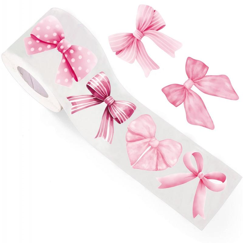 500Paste/Roll Pink Bow Sealing Paste Cute Gift Box Gift Bag Sealing Paste Blessing Stickers Packaging Decorative Material Sticke