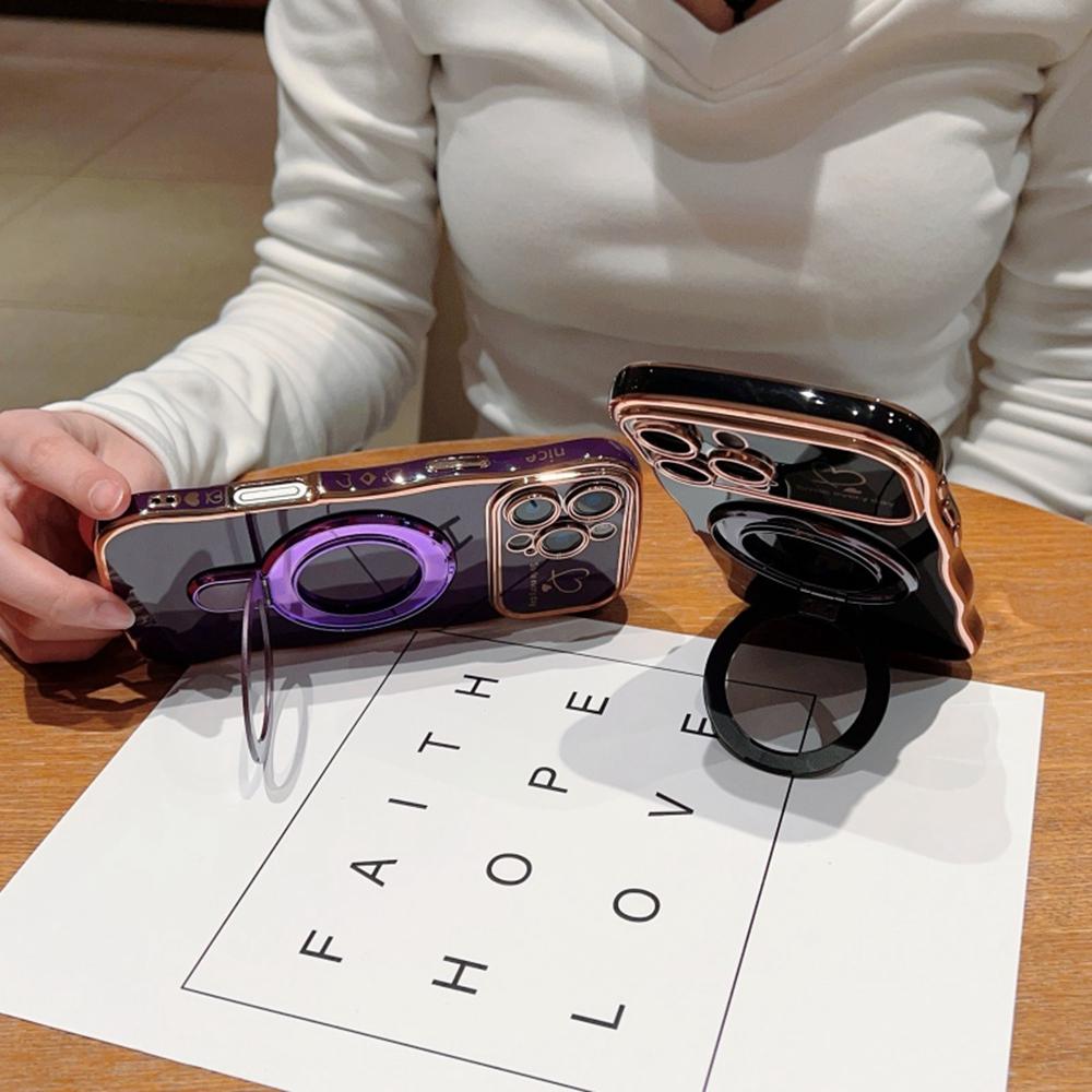 For iPhone 16 Pro Max Case with Kickstand TPU Phone Back Cover Curly Shape Love Heart