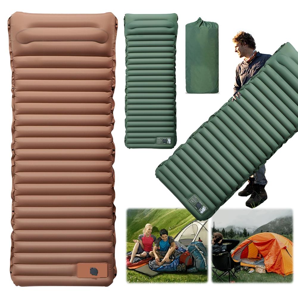10cm Ultralight Camping Mat with Foot Pump & Pillow Camping Air Mattress Waterproof Lightweight Air Cushion for Hiking Trekking