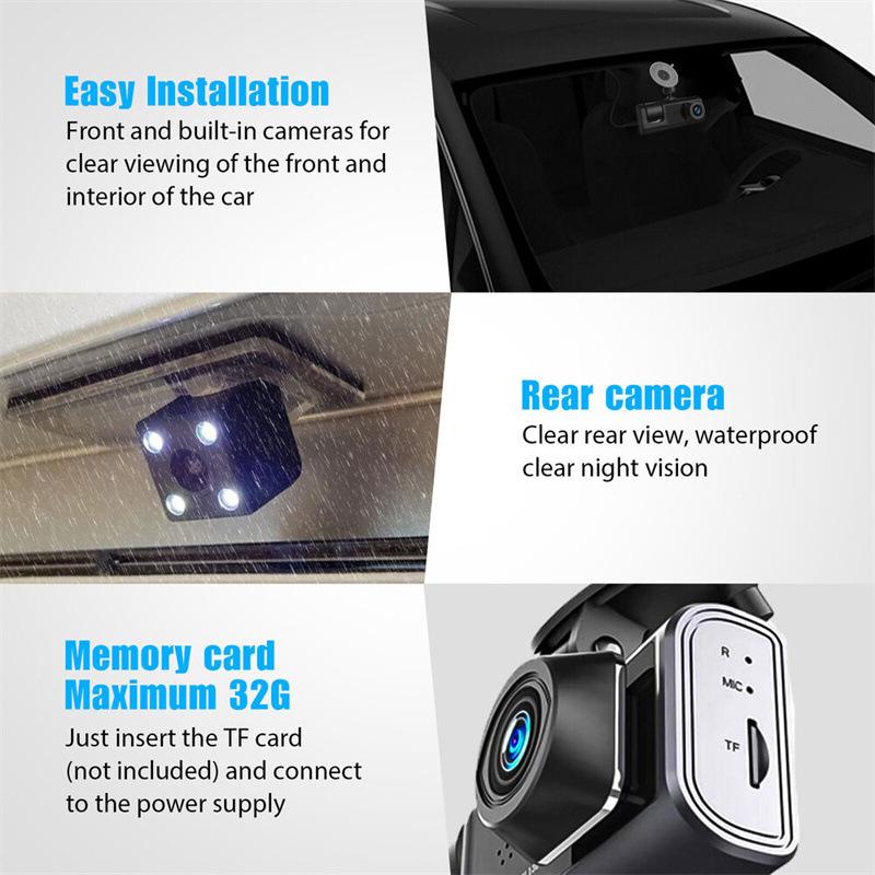 Three Recording Driving Recorder 1080P Large Wide-angle Three Lens Car Recorder Reverse Visibility