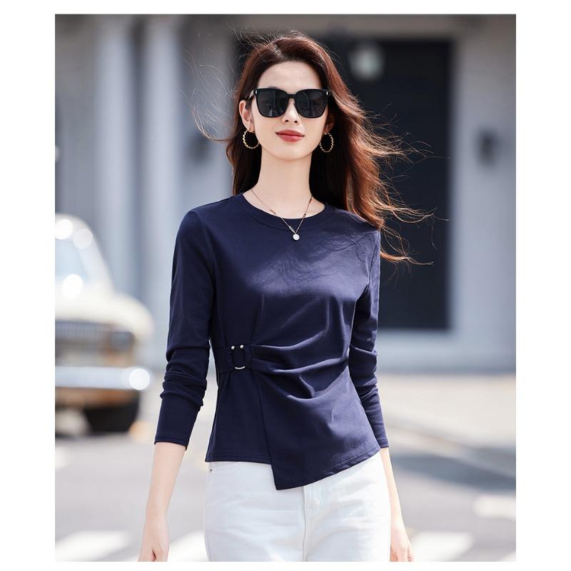 Spring and Autumn Irregular Long Sleeve T-Shirt Women's Simple Slim Fit Versatile Slim Top