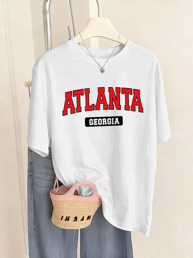 Atlanta Georgia Letter Printing TShirts Women Basics Short Sleeve Tops ONeck Soft T Shirts Summer Comfortable Womans Clothes