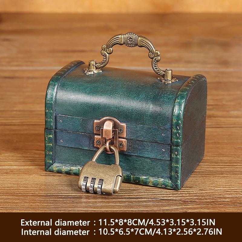 Wooden Antique Storage Box Medieval Vintage Suitcase Treasure Chest Necklaces Jewelry Organizer Gift Box with Lock Big Photo Box