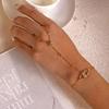 Vintage Gold Color Connected Finger Ring Bracelets for Women Shiny Crystal Zircon Evil Eye Link Chain Bracelets Party Jewelry