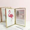 Vintage Gold Picture Frame Two Sided Photo Frames Display Holder with Chain Geometric Shape Decorative Photo Holder Stand