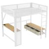 140 x 200 cm Metal Play Loft Bed with USB, LED, Desk, Open Wardrobe and 3 Laundry Drawers, White
