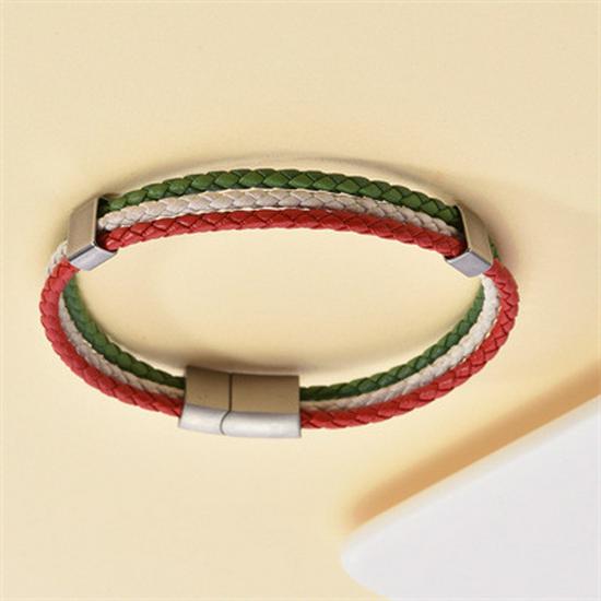 Stainless Steel National Flag Bracelet: 2022 Qatar World Cup Titanium Magnetic Leather Bracelet