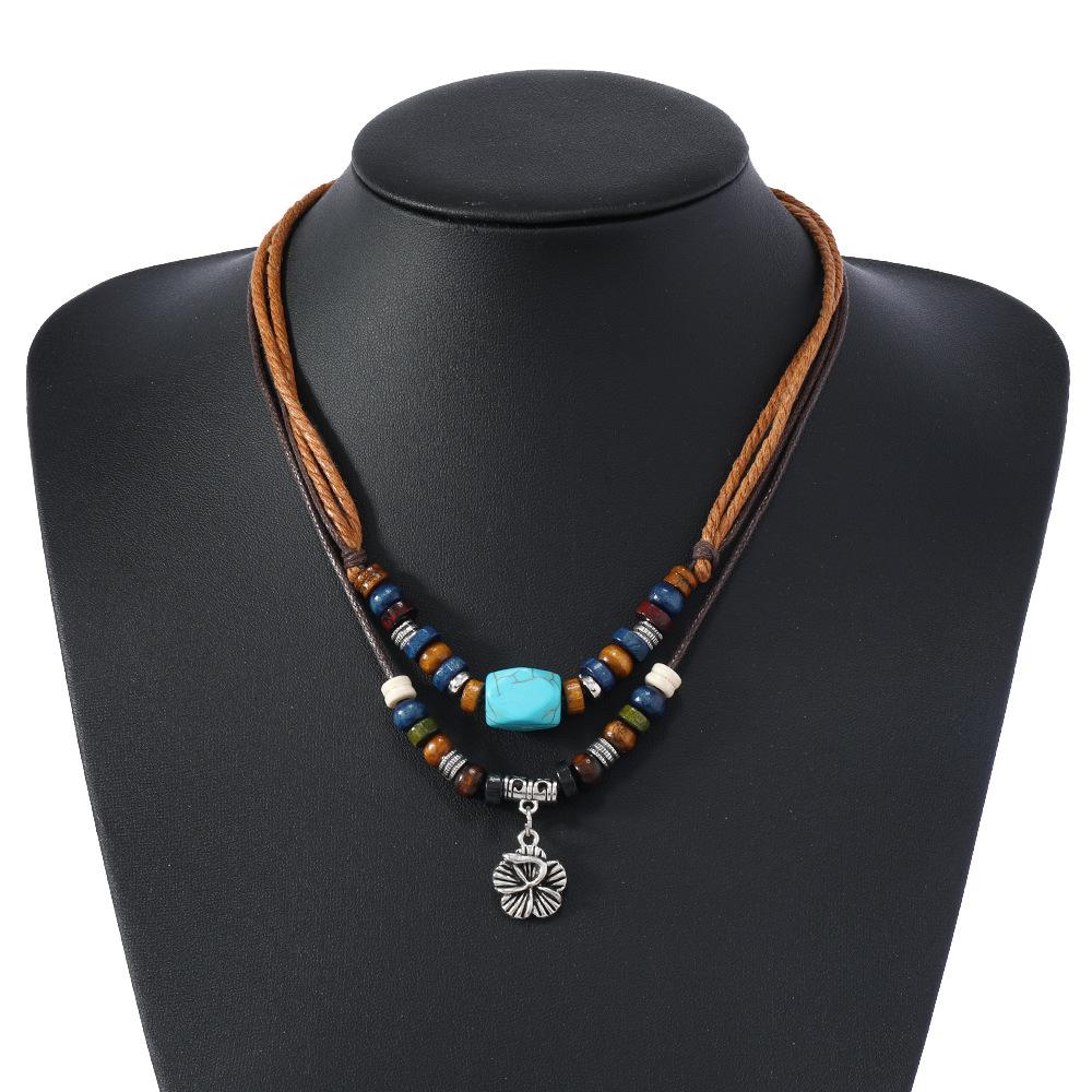 Retro Chinese Style Floral Woven Pendant Chain Necklace
