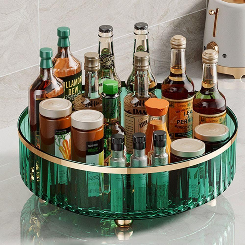21/27cm 360 Rotating Tray Pantry Cabinet Non Slip Cosmetic Storage Box with Base Seasoning Organizer Storage Rack Kitchen