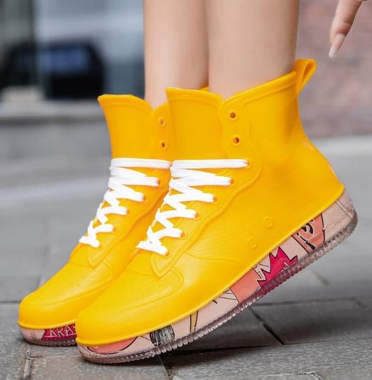 Stivali da Pioggia Impermeabili in Gomma da Donna Sneakers con Lacci Scarpe da Celebrazione Giardino Flush Designer Trendy Coppia