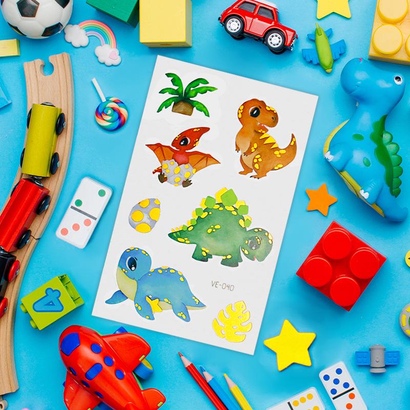 Metallic Cartoon Dinosaur Tattoo Stickers for Men and Women - Face and Arm Designs