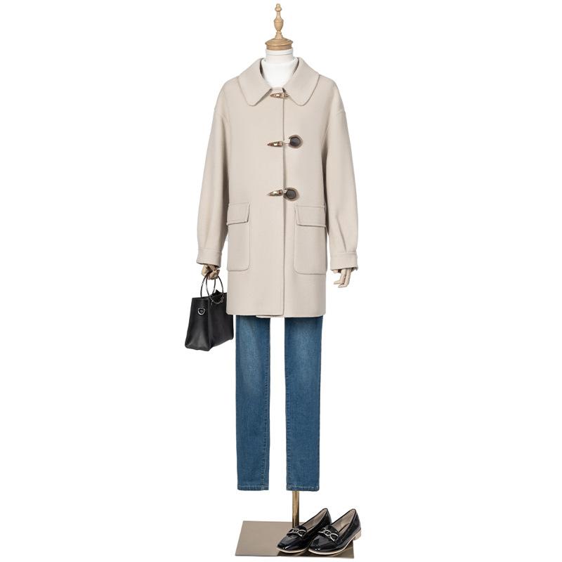 

New Double-sided Wool Coat for Women In Autumn and Winter, Simple and Atmospheric Medium-length Cashmere Jacket with Versatile Woolen Coat XL
