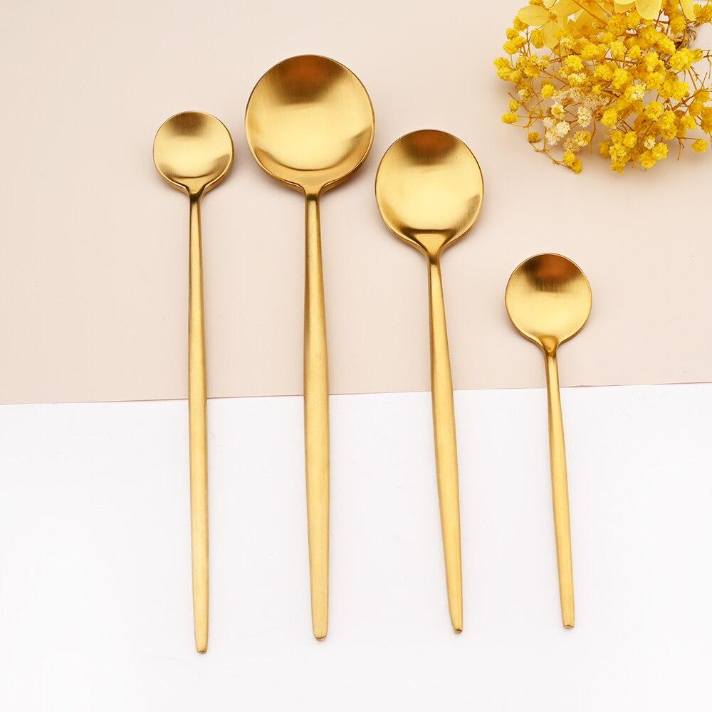 304 paslanmaz çelik yemek takımı seti altın mat parlatma çatal bıçak kaşık seti salata çatalı kaşık çay kaşığı tatlı çatal sofra