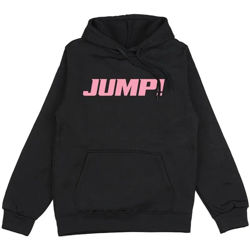 Black and Pink Jump Single Hoodies Korean Girls Band Fashion Sweatshirts Long Sleeve Loose Pocket Pullovers Unisex Streetwear