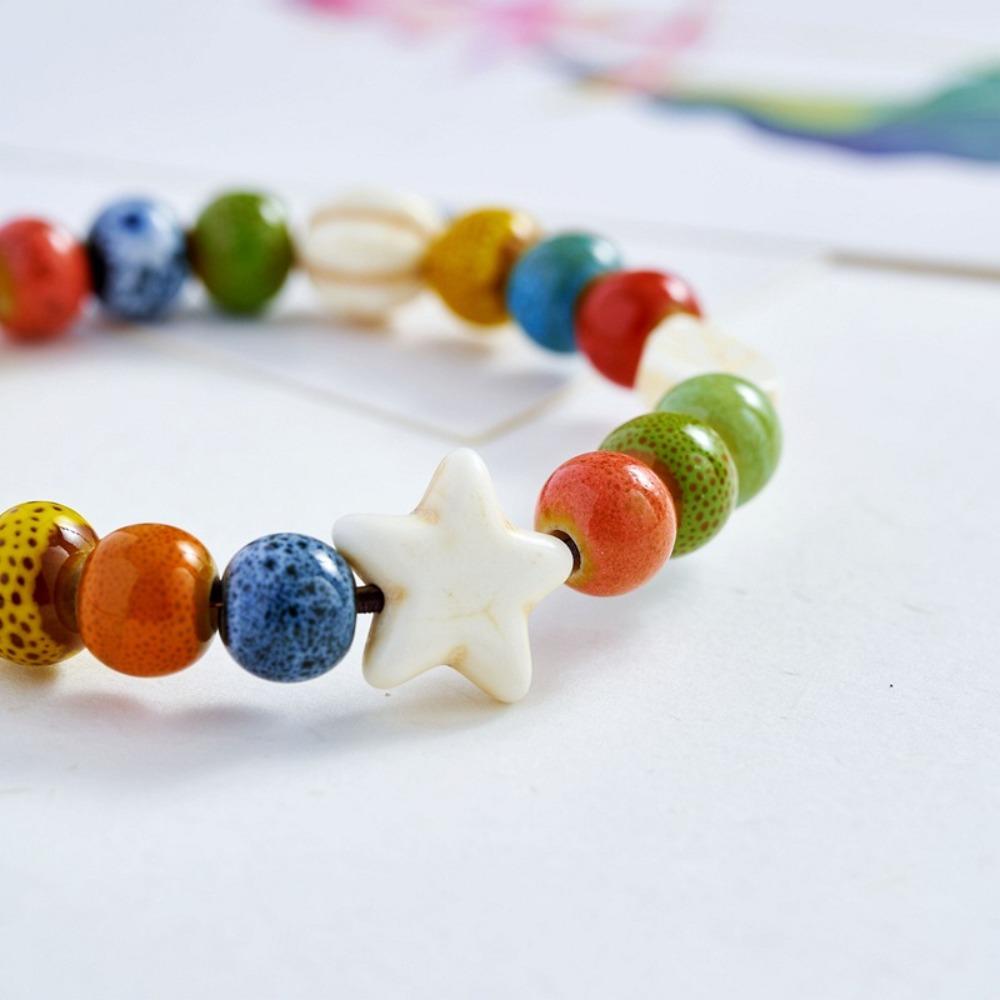 Retro Ethnic Stars Leaf Butterfly Flower Colorful Ceramic String Beads Bracelet Fashion Summer Beach for Women Cute Jewelry Gift