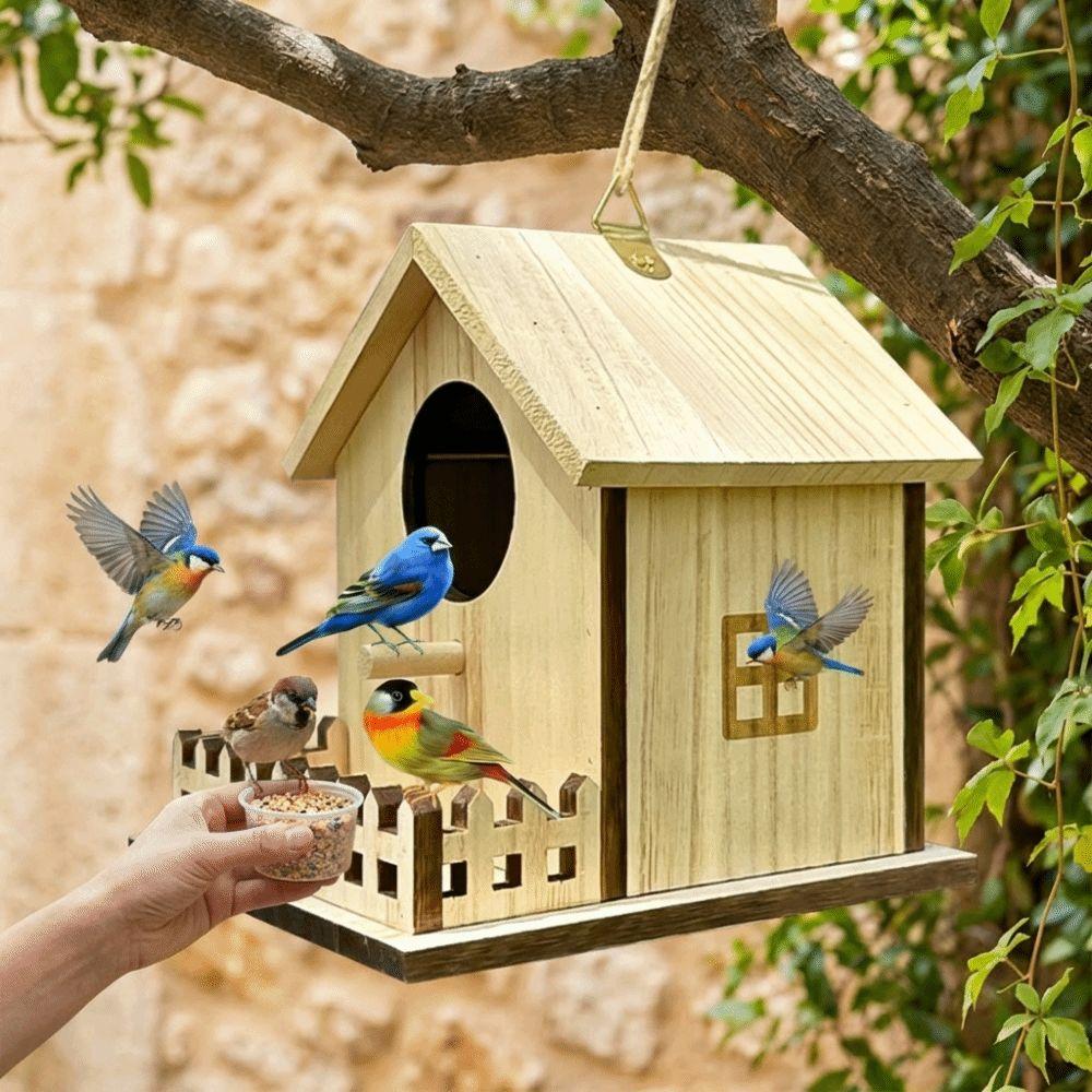 Hanging Bird Breeding Box Bird Cage Bird Feeder House Wood Bird House  Backyard Home