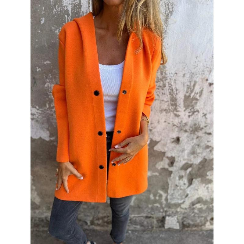 Pass Independent Site_Autumn/Winter Solid Color Casual Single Breasted Hooded Jacket