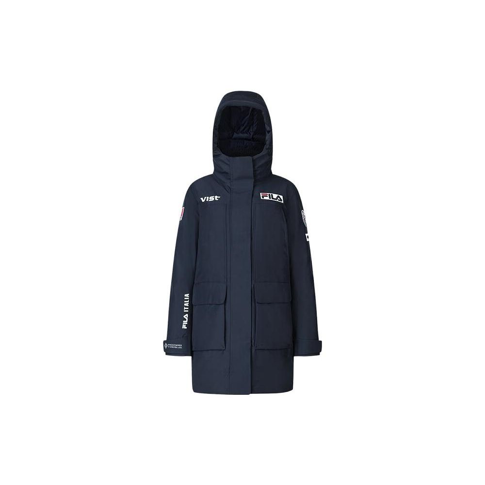 

FILA Logo Print Hooded Mid-Length Down Ski Jacket Women Jackets Dark-Blue A11W346905F-NV S