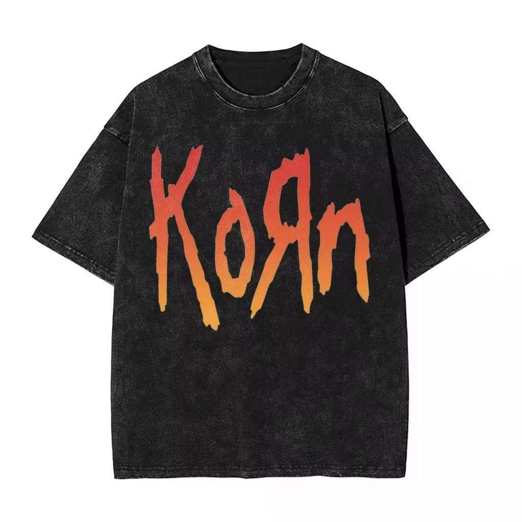 Music Rock Korn Band T Shirts Hip Hop Washed Cotton Harajuku T-Shirt Cool for Men Women Tops Streetwear Summer Tees