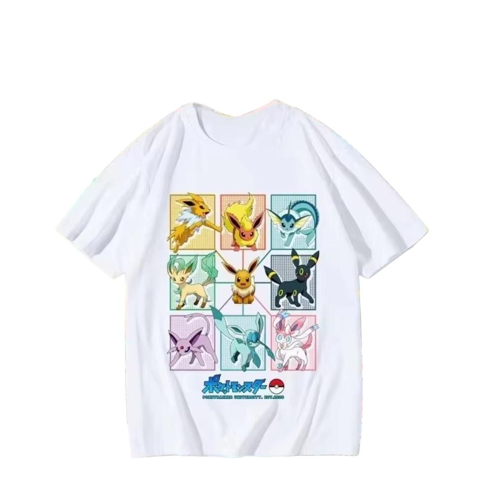 Pokémon Cartoon Eevee Cherry Blossom Tshirt Summer New Unisex and Women Loose Fashionable Casual Harajuku Short Sleeved Top