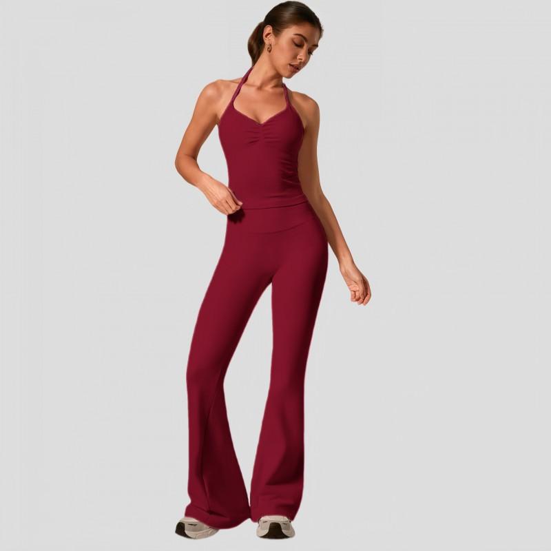 Womens High-Waisted Flared Leggings With Built-in Bra Top Set Yoga Activewear Gym Running Dance