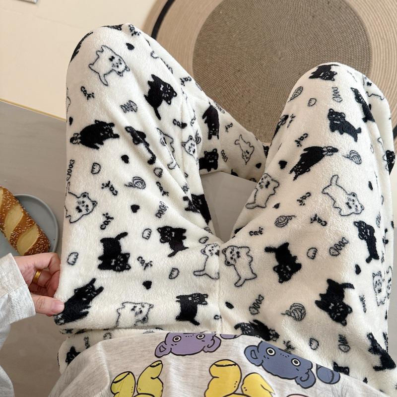 Damen Cartoon Flanell Fleecegefütterte Pyjamahose - Warmer Herbst-/Winterstil