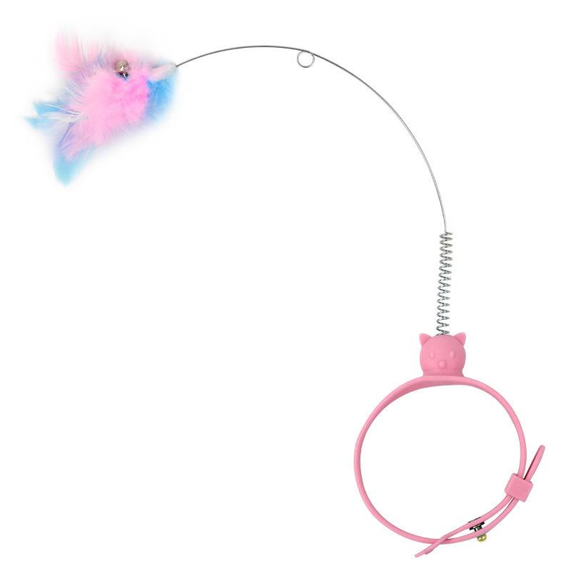 

Cat Collar Toy Attached Silicone Cat Teasing Wand Adjustable Feather Interactive Kitten Toy Bell Cat Accessories розовый