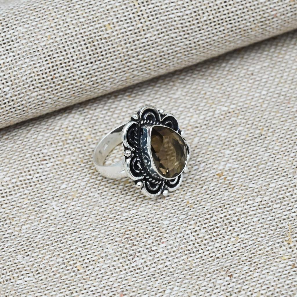 Smoky Topaz Gemstone Jewelry Handmade 925 Sterling Silver Ring For Wedding Gift