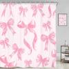 Pink Bow Shower Curtain Girly Preppy Elegant Modern Fashion Sweet Aesthetic for Girls Women Kids Bathroom Decor with Hooks