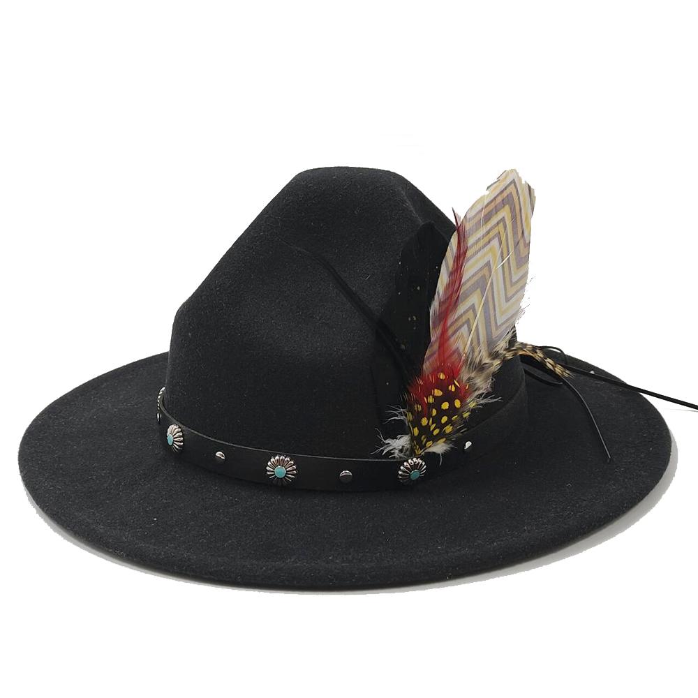 Nuovo Cappello da Ranger Cappello Fedora a Corona Alta Per Uomo Donna Stile Vintage Britannico Accessorio Cinturino Cappello Cappello a Tesa Larga per Festa Jazz Palco