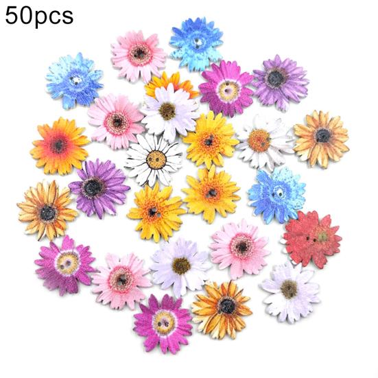 

50Pcs Marguerite Shape 2 Holes Wooden Buttons Clothes Sewing Scrapbook Decor