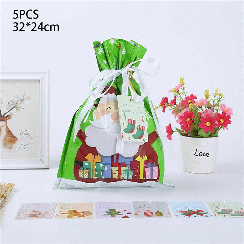 Festive 5pcs Christmas Sacks Reusable Drawstring Gift Bags Perfect For Holiday Cheer