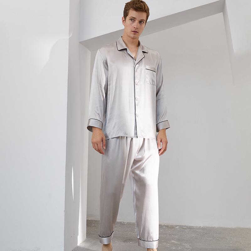 Men's Silk Pajama Set: Butterfly Embroidered Long Sleeve Top & Pants, 100% Mulberry Silk