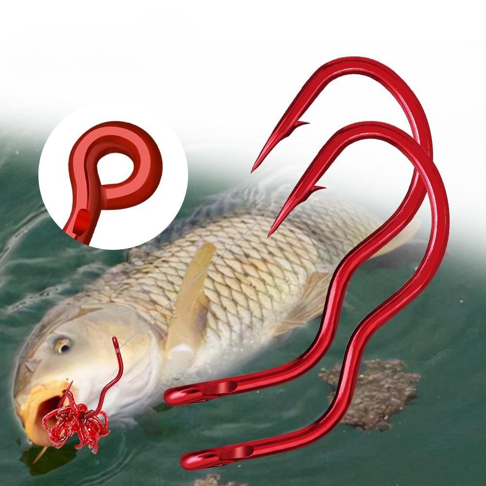 12pcs Red Flip Hook Tube Anti Unhooking, Specially Designed For Carp Fishing With Three Curved Handles, High Carbon Steel Sharp Fish Hook Fishing Gear