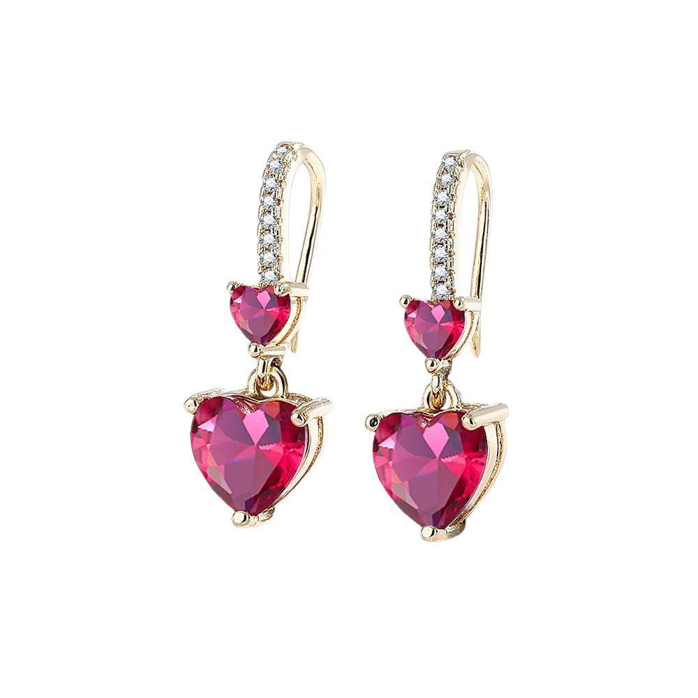 2026 Sweet Peach Heart Crystal Earrings Zircon Copper Ear Buckles Personality Earrings Women's Earrings Jewelry Accessories