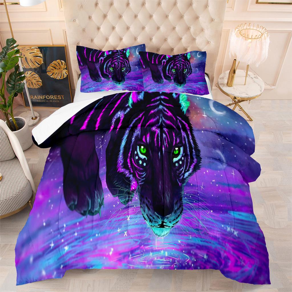 Hand Painted Animal Quilt Horse Three-Piece Set Bed Fat Quilt Digital Printing 3D Feather Silk Cotton Quilt Set