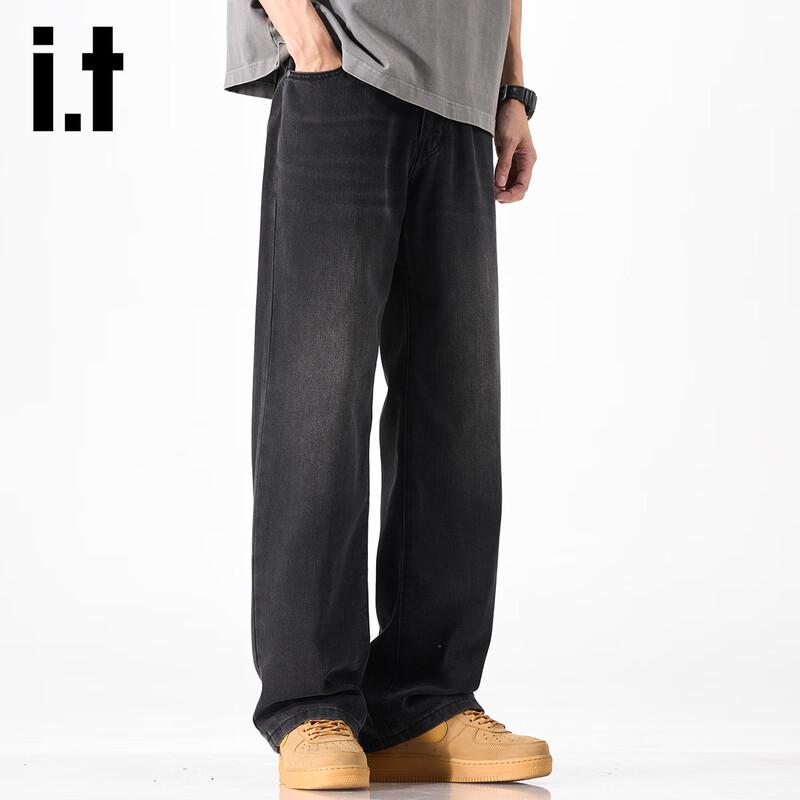 izzue it Men's Washed Black Loose Straight Denim Shorts