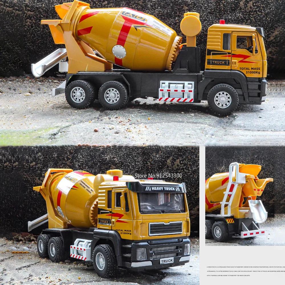1:40 Scale Electric Cement Mixer Truck Model Toy Sound Light Pull Back Automatic Discharge Engineering Vehicle for Boys Gifts