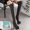 Damstövlar med hög klack höst och vinter vattentäta platå stövlar med tjock klack i stora storlekar europeiska och amerikanska sexiga knähöga stövlar