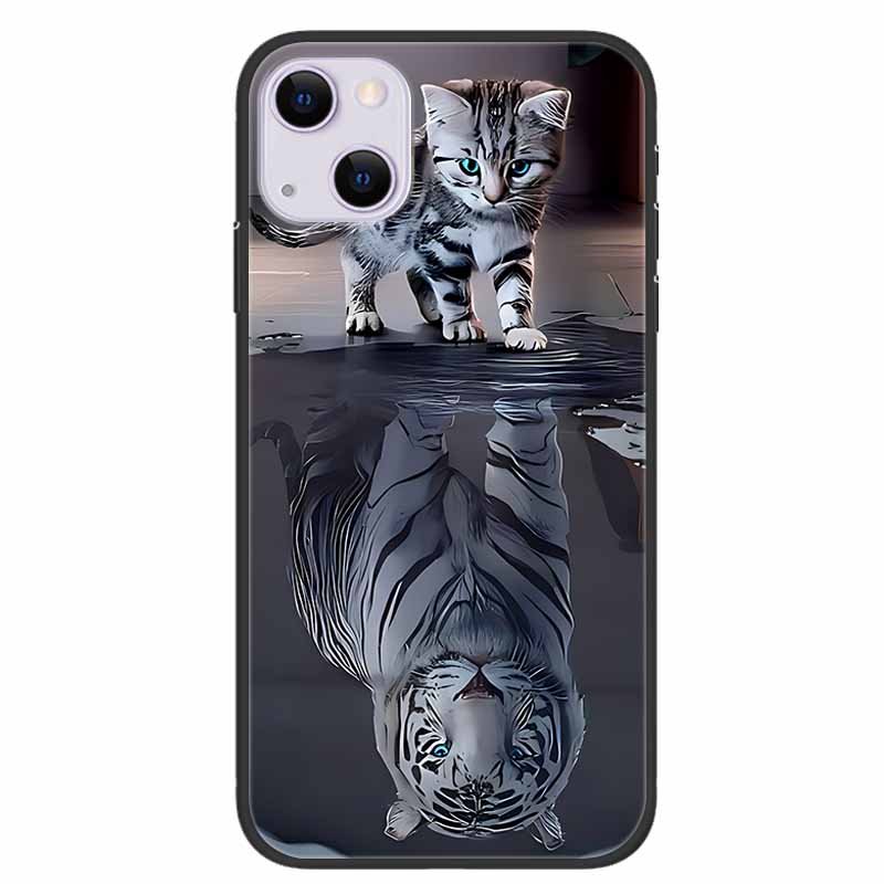 For iPhone 14/14 Plus Case Black Silicone Soft TPU Luxury Flower Animal Back Cover For iPhone 14/14 Plus New Shells for iPhone14