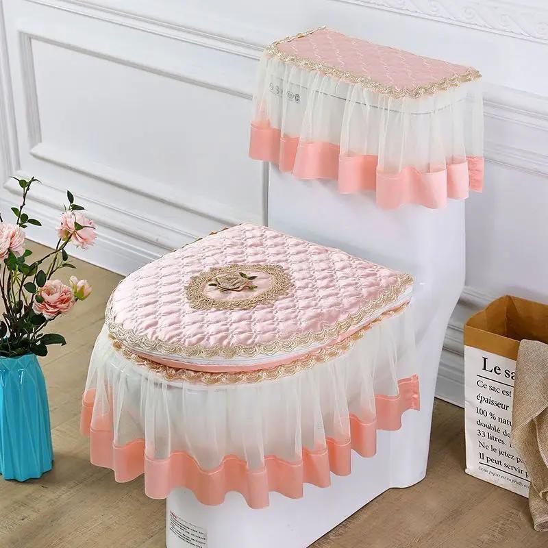 New Three Piece Toilet Cushion Set Seasonal Universal Double-sided Toilet Seat Cover Zipper Style Fabric Toilet Seat Cushion