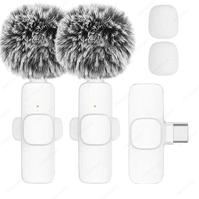 

Новый беспроводной петличный микрофон, портативный аудио- и видеозапись, мини-микрофон для iPhone, Android, ПК, камеры, игрового телефона White 2in1 Type-C